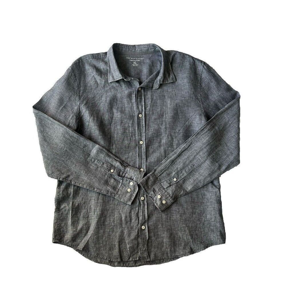 Bloomingdale's The Men's Store Linen Casual Collar Gray Long Sleeve Shirt Sz XL